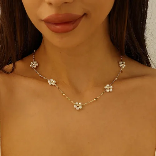 Miniatura 7 de Collar de perlas, collar de flores de perlas Lariat Collar de perlas de estación Neckalce Solitario Collar colgante de perlas de concha simulada