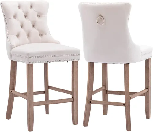 Miniatura 10 de Aoowow Juego de 2 taburetes de bar tapizados de terciopelo con altura de mostrador, altura del asiento de 26.3 pulgadas, sillas de bar sin brazos