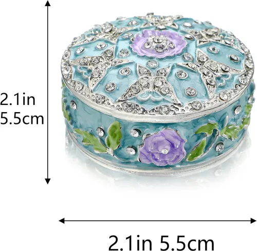 Miniatura 6 de YU FENG Pequeña caja redonda vintage para baratijas, con bisagras, caja de anillo, caja de joyería, caja de regalo para niñas y mujeres