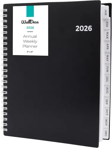 WallDeca Agenda 2026, agenda con vista semanal y mensual, agenda diaria y calendario anual, encuadernado en espiral con pestañas, notas, objetivos y