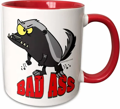 3dRose Badass Bad Ass Honey Badger - Taza de dos tonos, 11 onzas, rojo/blanco 2-Rojo/Blanco