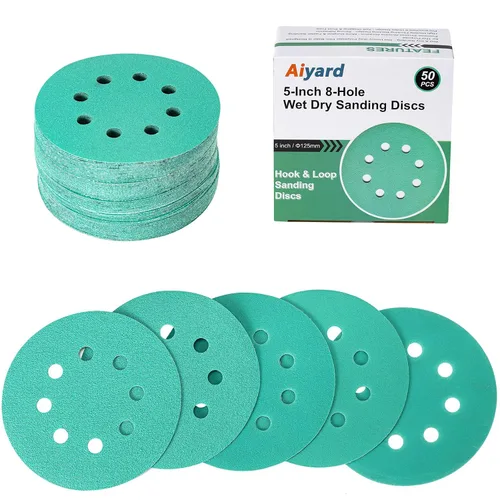 Discos de Lijado Húmedo y Seco de 5 Pulgadas de 8 Agujeros 80/120/180/220/320 Granos Surtidos, Papel de Lijado de Gancho y Bucle de Película de