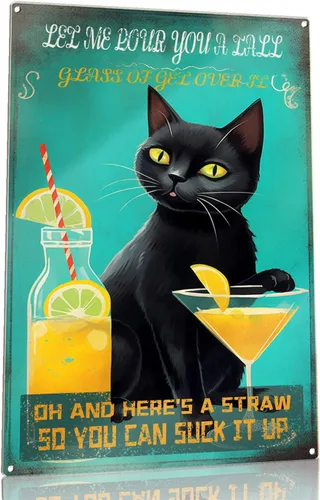 Letreros vintage con texto en inglés «Cat Let Me Pour You A Tall Glass of Get Over It» («Cat Let Me Pour You A Tall Glass of Get Over It»)