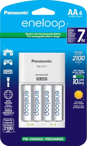 Cargador de batería Panasonic Advanced celda Individual con Eneloop ciclo de 2100 pilas recargables AA Paquete de cargador AA