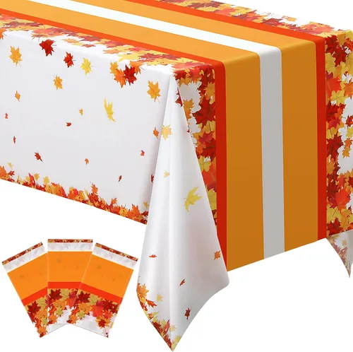 Tegeme 3 manteles desechables de Acción de Gracias de 54 x 108 pulgadas, mantel de plástico para otoño, rectangular, impermeable, hojas de arce,