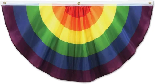 Beistle Banderines de tela arcoíris – Decoración de orgullo de medio círculo de poliéster con ojales para uso en interiores y exteriores, eventos