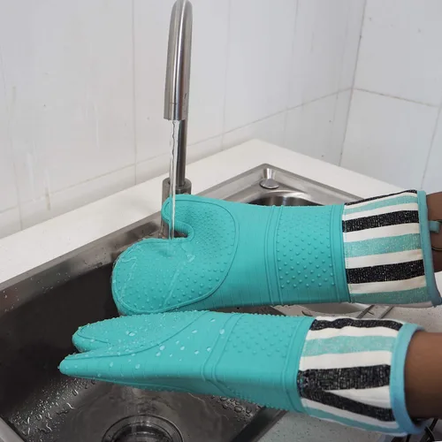 Miniatura 5 de Guantes de horno resistentes al calor de 550 grados, guantes de silicona para horno, 1 par, guantes de horno profesionales extra largos, aptos