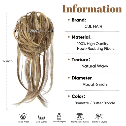 Miniatura 3 de CJL HAIR Pieza de Cabello de Moño Despeinado Extensiones de Moño de Cabello Rizado con Colas Rectas Coleteros de Cabello Sintético Piezas de Cabello