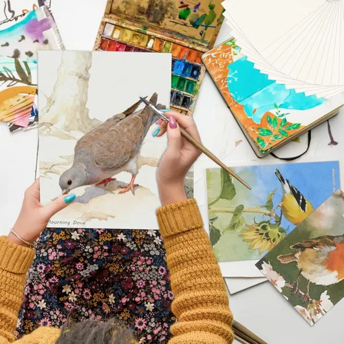 Miniatura 6 de RGBMIX 12 hojas de libro de papel de acuarela de pájaros, 6 x 8 pulgadas, papel para acuarela, artes, almohadilla para colorear al agua, pintura