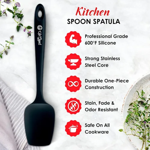 Miniatura 2 de Espátula de cuchara de silicona - resistente al calor de 600 °F, de goma antiadherente Spoonula Úselo como utensilio de raspador de cocina de Negro