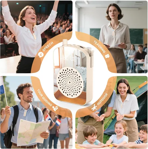 Miniatura 8 de PRUNUS Amplificador de voz A10 inalámbrico con micrófono Lavalier carga y almacenamiento, amplificador de voz portátil con altavoz de micrófono