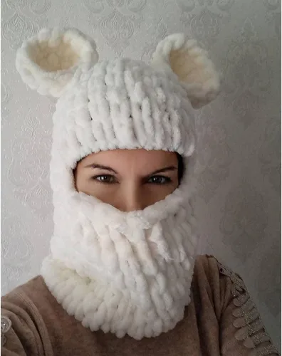 Miniatura 2 de Pasamontañas de punto con orejas para adultos, novedad de conejo, cubierta de cara completa, gorro de invierno divertido con orejas de conejo, lindo