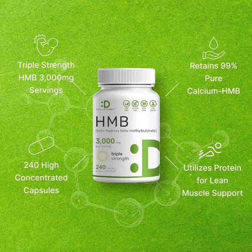 Miniatura 4 de Suplementos HMB ultra fuertes 3,000 mg por porción, 240 cápsulas Probado por terceros Apoya el crecimiento muscular, la retención y la masa