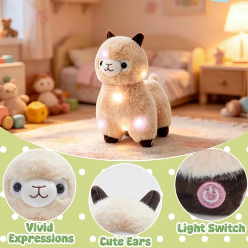 Miniatura 4 de BSTAOFY Animales de peluche de alpaca iluminados de 10 pulgadas, llama beige, juguete de peluche suave con luces nocturnas coloridas que brillan