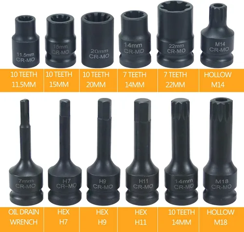 Miniatura 7 de Juego de 12 piezas de pinza de freno de impacto especial de 1/2 pulgada de llave de vaso cuadrada Kit de herramientas de freno compatible