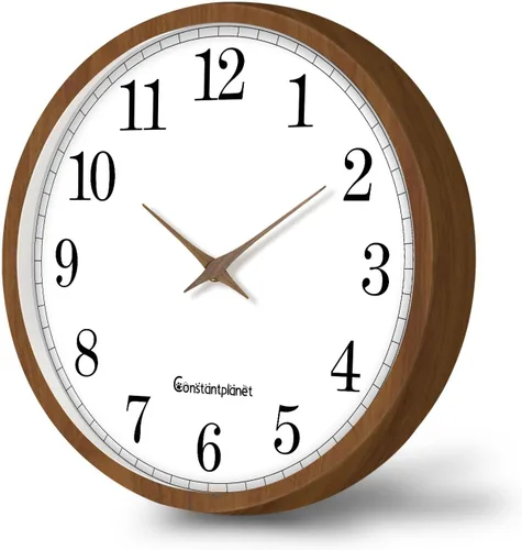 Miniatura 10 de Reloj de pared de madera maciza azul para sala de estar, estilo granja, reloj de pared redondo de 12 pulgadas, funciona con pilas, silencioso