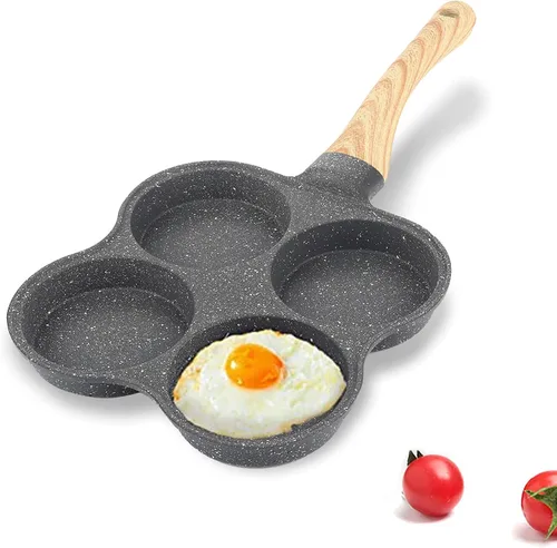 143 Sartén antiadherente de 4 agujeros para huevos de 4 tazas, revestimiento de huevos, compatible con todas las fuentes de calor, para hamburguesas