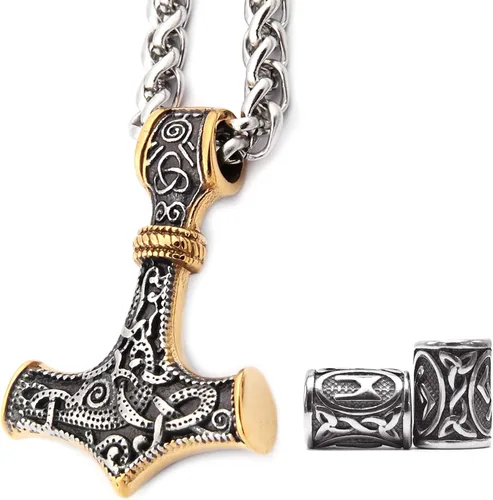 Gungneer Mjolnir - Collar con colgante de martillo de Thors de acero inoxidable, colgante vikingo, joyería vikinga para hombre