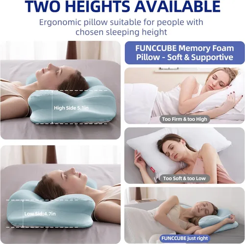 Miniatura 4 de FUNCCUBE Almohada cervical para el cuello – Almohadas de espuma viscoelástica para aliviar el dolor dormir con funda de almohada refrescante, Azul