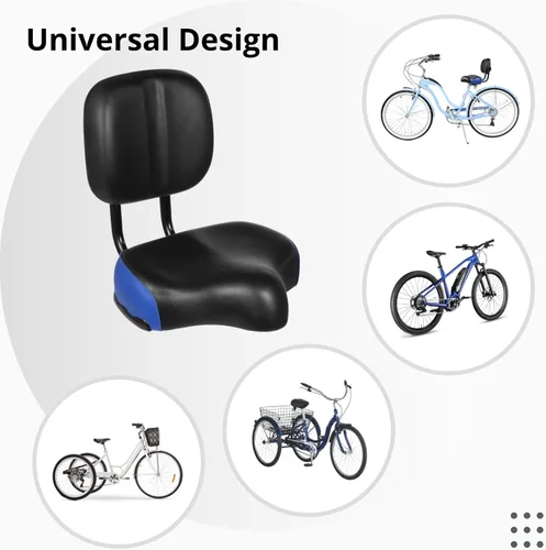 Miniatura 5 de Asiento de bicicleta con respaldo – Sillín de bicicleta de gran tamaño con soporte de espalda, asiento ancho acolchado de poliuretano