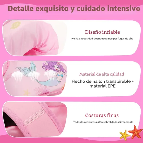 Miniatura 5 de MoKo Chaleco de natación para niños pequeños de 13-30/20-50/22-66 libras, flotadores de brazo de natación de dibujos animados, alas de agua, Sirena
