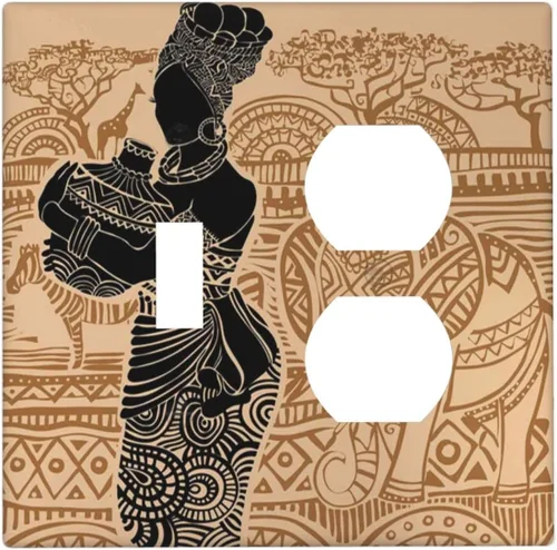 Miniatura 143 de Cubierta de Interruptor de Luz de 1 Gang de Mujer Africana, Placa de Pared Individual Basculante, Receptáculo de Cebras y Elefantes GFCI, Niña Mujer