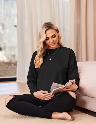 Miniatura 3 de Ekouaer Camisas de maternidad para mujer, manga larga, con abertura lateral, camiseta de embarazo, blusa tipo túnica, ropa casual para mamá