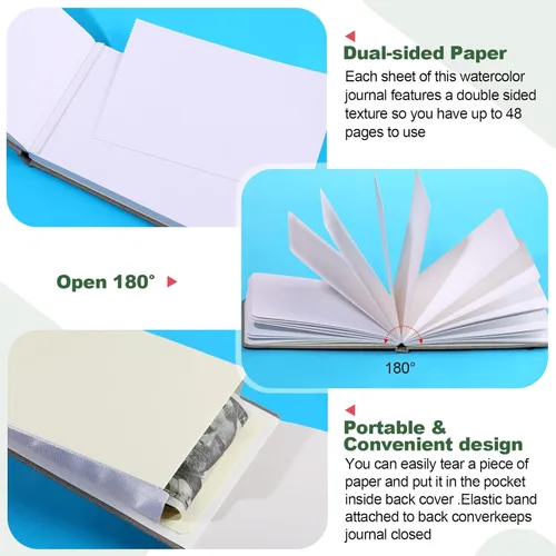 Miniatura 4 de Dispowreath juego de 4 cuadernos de bocetos y diarios de acuarela con bolígrafos de pincel de acuarela, papel de algodón de 300 GSM, cuaderno