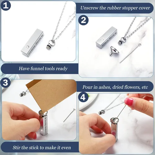 Miniatura 4 de Collar de urna para cenizas para hombres y mujeres, joyería de cremación para cenizas de acero inoxidable, pequeño colgante de recuerdo para cenizas