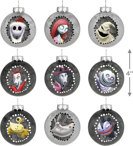 Miniatura 5 de Hallmark Keepsake Adornos de Navidad 2023, Disney Tim Burton, The Nightmare Before Christmas Halloween Town, adorno de cristal, juego de 9, regalos