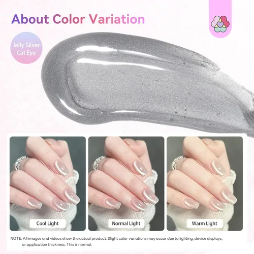 Miniatura 6 de SAVILAND Glazed Nails - Esmalte de uñas de gel de un solo paso: 0.5 onzas de esmalte de gel de ojo de gato, bolígrafo de arte 5 en 1 Jelly Silver