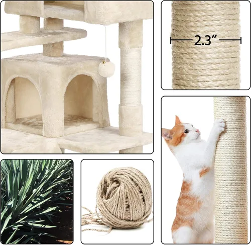 Miniatura 5 de Topeakmart Árbol para gatos de 54 pulgadas, torre para gatos con postes rascadores y percha para condominios grandes, muebles de casa con soporte