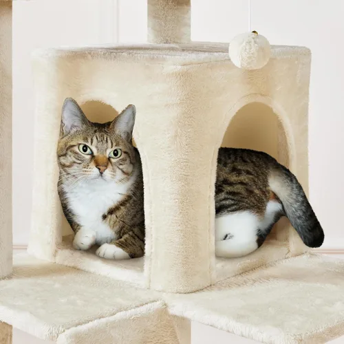 Miniatura 9 de Yaheetech Árbol para gatos XL, torre para gatos de varios niveles de 80 pulgadas con postes para rascar, condominio doble, plataformas encaramadas