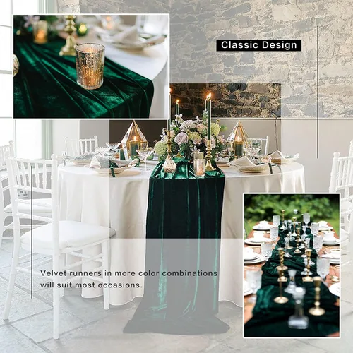 Miniatura 5 de Camino de mesa de terciopelo, decoración de recepción de boda de lujo de 10 pies, tela de terciopelo suave, superposición de lino para fiesta