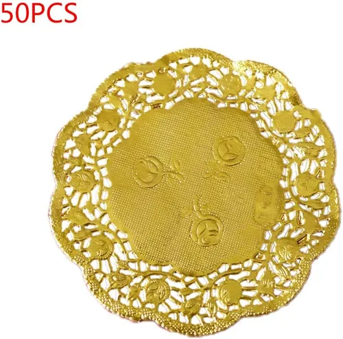 Miniatura 2 de 50 unids/set de 3.5 pulgadas huecos florales en relieve redondo encaje tapices de papel de encaje vajillas de fiesta de boda mantel individual
