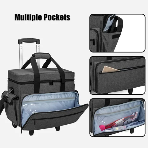 Miniatura 3 de Teamoy Estuche para máquina de coser con ruedas ajustables, bolsa para máquina de coser rodante con ruedas y almohadilla inferior de madera