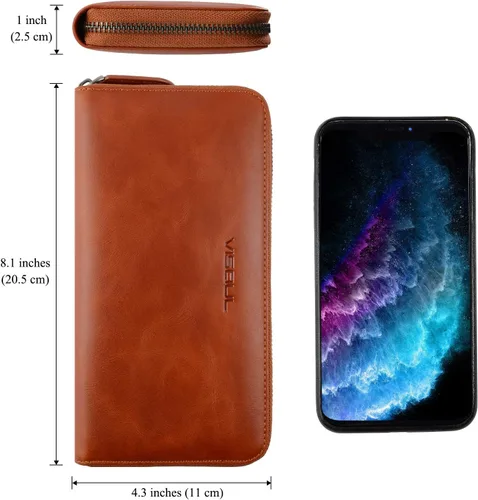 Miniatura 32 de VISOUL Cartera larga de cuero con cremallera para hombres y mujeres con bloqueo RFID, cartera larga de embrague grande con cremallera, Negro