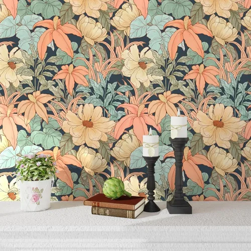 Miniatura 4 de Laatse Papel Tapiz Floral Despegar y Pegar, Papel Tapiz Vintage de Peonías y Margaritas, Papel de Contacto Floral Autoadhesivo Mural de Pared