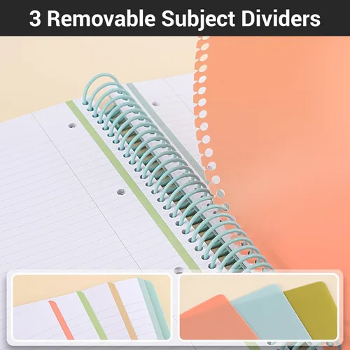 Miniatura 5 de Cuaderno de espiral EUSOAR, A4 de 9.25" x 11.7", con rayas para universidad, 3 divisiones con bolsillos, gran cuaderno espiral a rayas, 240 páginas