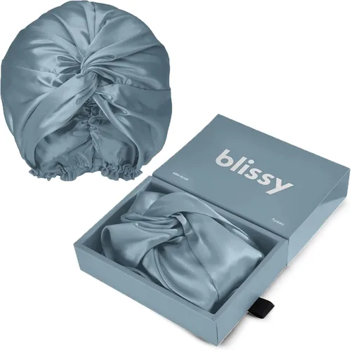 BLISSY Gorro de seda para dormir para cabello largo y rizado, 100% seda de morera pura 22 momme 6a fibras de alta calidad