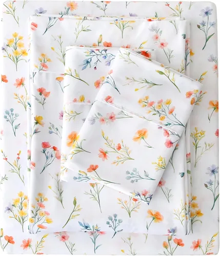 Miniatura 64 de Viviland Juego de sábanas de 3 piezas con estampado botánico de mariposas y flores rosas y moradas, sábanas de microfibra suave y transpirable