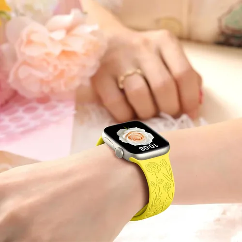 Miniatura 6 de SNBLK Paquete de 6 correas florales grabadas compatibles con Apple Watch de 40mm 41mm 42mm 38mm 44mm 45mm 46mm 49mm, mujeres y hombres, correa