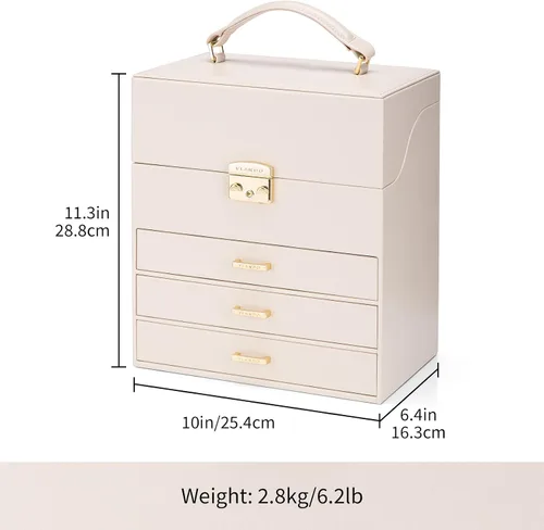 Miniatura 4 de Vlando Caja organizadora de joyas grande de terciopelo, caja de almacenamiento de joyas de 5 capas con espejo y cerradura, bandeja apilable y 3