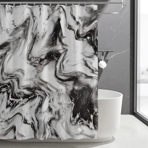 Miniatura 14 de Gibelle Cortina de ducha pequeña de 36 x 72 pulgadas, diseño de mármol medio abstracto estrecho para baño, juego de cortina de ducha moderna de tela