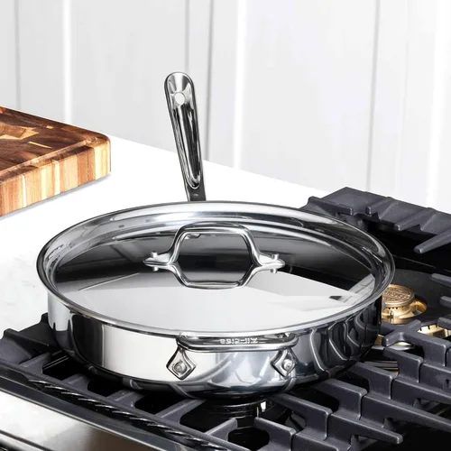 Miniatura 6 de All-Clad D3 Sartén Salteadora de Acero Inoxidable de 3 Capas con Tapa y Mango 3 Cuartos, Inducción, Apto para Horno y Parrilla 600F