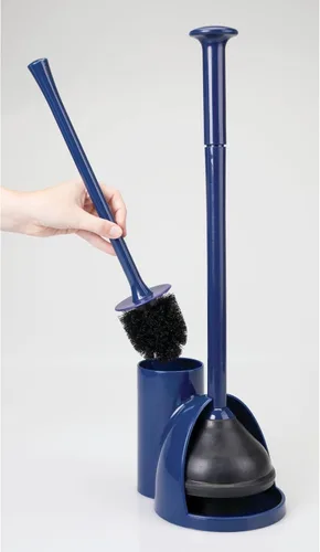Miniatura 6 de mDesign. Juego de escobilla de plástico para inodoro y émbolo con soporte para almacenamiento de baño y organización, diseño moderno y compacto