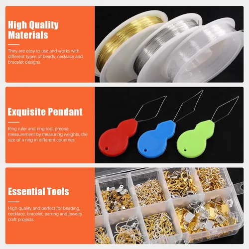 Miniatura 3 de Tanstic Kit de 1251 piezas de suministros para hacer joyas, kit de fabricación de joyas con alicates de joyería, anillos de salto, alambres
