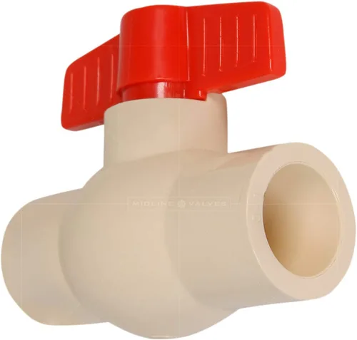 Miniatura 3 de Midline Valve Válvula de bola de CPVC resistente 472T100 para agua potable; Mango en T rojo; Conexiones de disolvente de 1 pulgada; Plástico