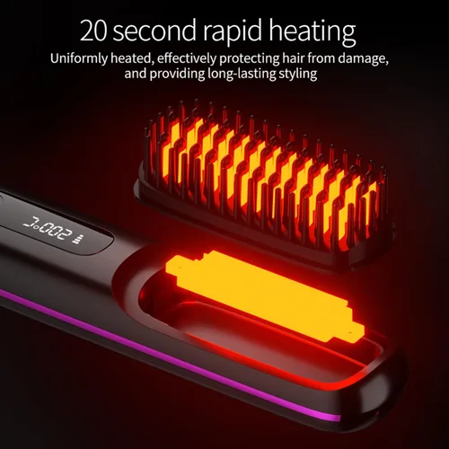 Miniatura 5 de Cepillo alisador de pelo inalámbrico, peine caliente portátil de iones negativos, calentamiento rápido 20S, 3 ajustes de temperatura