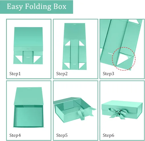 Miniatura 3 de DaiJoob Caja de regalo con tapa para regalos de 10.5 x 7.5 x 3.1 pulgadas con cinta y cierre magnético (paquete de 1) (azul Robin)